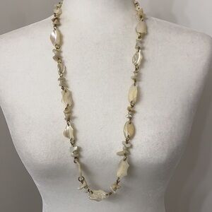 Iridescent Mother of Pearl Hand Carved Long Necklace Summer Beach